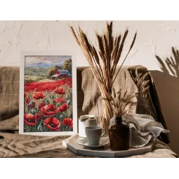 Kryželiu siuvinėjimo rinkinys Mėlyni aguonai saulėlydyje 30x19 cm AAH-221