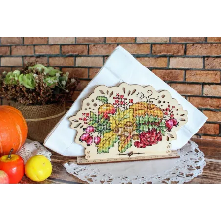 Cross-stich on wooden base "Napkin holder “Autumn Bouquet” SO-091