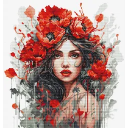 Kit de point de croix La fille aux coquelicots 31x33 cm SBU5063