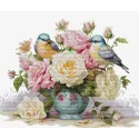 Набор для вышивания крестиком Ваза с розами и птицами 34x27 см SB7038