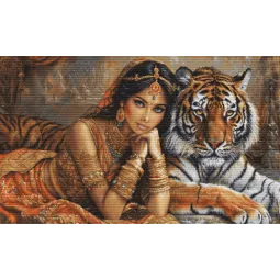 Cross Stitch Kit The Indian Princess and The Royal Tiger 63.5x38 cm SBU5060