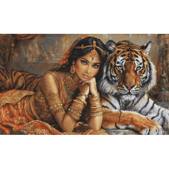 Kreuzstich -Kit Die indische Prinzessin und der königliche Tiger 63,5x38 cm SBU5060