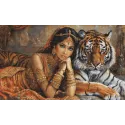 Kreuzstich -Kit Die indische Prinzessin und der königliche Tiger 63,5x38 cm SBU5060