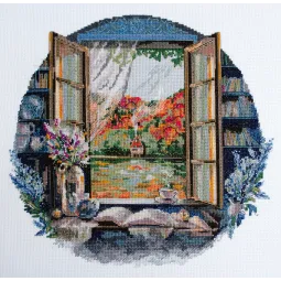 Siuvinėjimo kryželiu rinkinys Arbatos vakarėlis prie lango 23x23 cm AAH-199