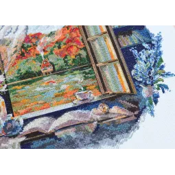 Siuvinėjimo kryželiu rinkinys Arbatos vakarėlis prie lango 23x23 cm AAH-199