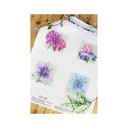 Aida 14 canvas with printed pattern "Flowers" SSK-124