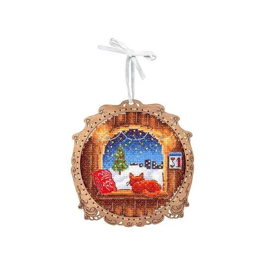 Cross-stitch kit on wooden base "Miniature. Winter outside the window" SO-119