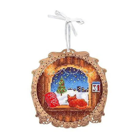 Cross-stitch kit on wooden base "Miniature. Winter outside the window" SO-119