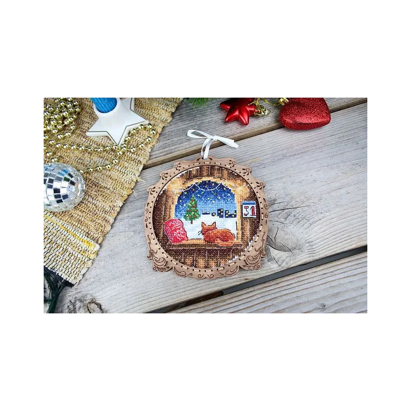 Cross-stitch kit on wooden base "Miniature. Winter outside the window" SO-119