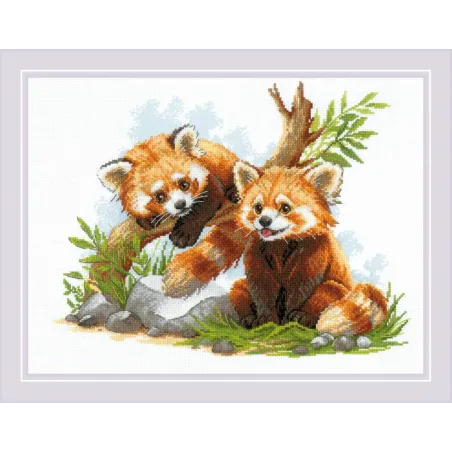 Kit point de croix Petits pandas roux 40x30 SR2257