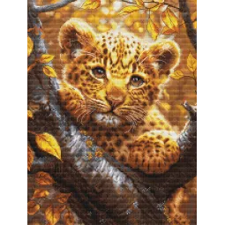 Kryželiu siuvinėjimo rinkinys "Leopardų jauniklis saulėtekio metu" 25x34cm SBU5068