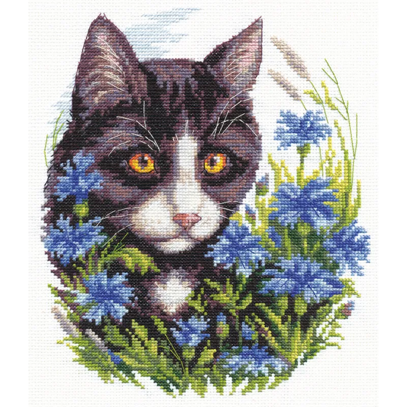 Kreuzstich-Set KLART "Katze im Kornblumenfeld" KL8-110