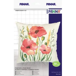 Kryželiu siuvinėjimo rinkinys PANNA "Pagalvės priekis. Raudonieji aguonos" PPD-7337
