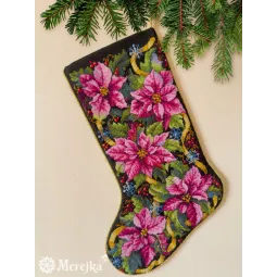 Kryželiu siuvinėjimo rinkinys "Pink Poinsettia Christmas Stocking" 35x22 cm SK262