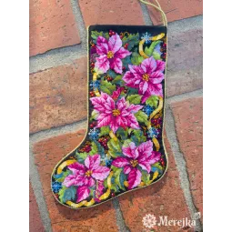 Kryželiu siuvinėjimo rinkinys "Pink Poinsettia Christmas Stocking" 35x22 cm SK262