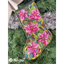 Kryželiu siuvinėjimo rinkinys "Pink Poinsettia Christmas Stocking" 35x22 cm SK262