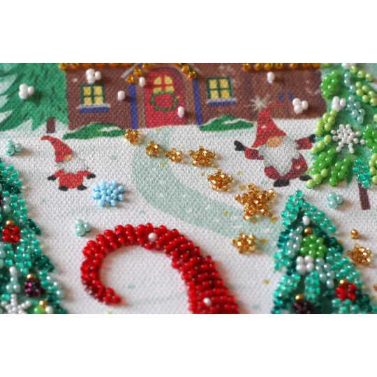 Hauptperlen-Stickset Besuch bei den Zwergen (Wintermärchen) 27x38 cm AAB-827