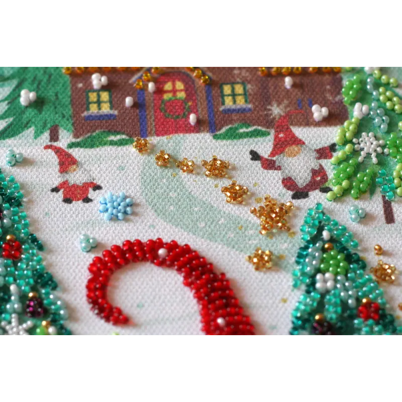 Hauptperlen-Stickset Besuch bei den Zwergen (Wintermärchen) 27x38 cm AAB-827