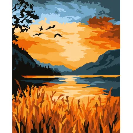 2024Paint by Numbers kit "Sunset at the lake" 16.5x13 cm MINI316