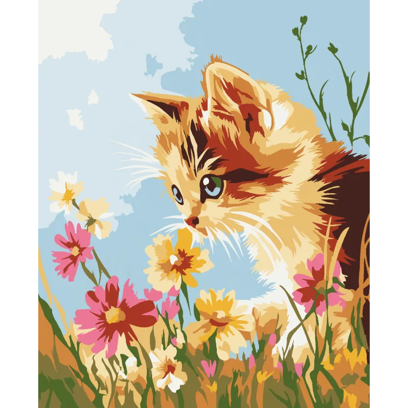 2024Paint by Numbers kit "Kitten in flowers" 16.5x13 cm MINI317