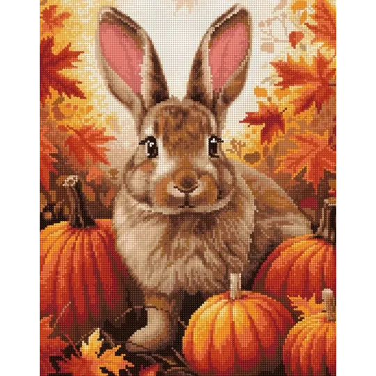 Peinture diamantée avec sous-châssis "Lapin dans les citrouilles" 40x50 cm DP416