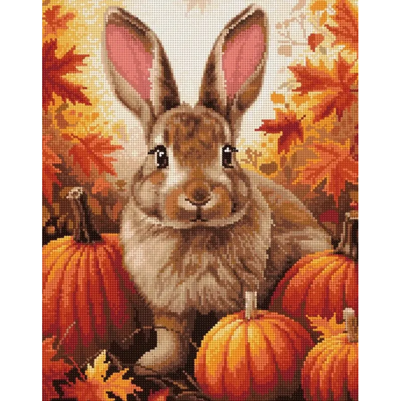 Peinture diamantée avec sous-châssis "Lapin dans les citrouilles" 40x50 cm DP416