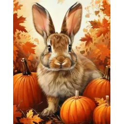 Diamant Malerei mit Unterrahmen "Hase in Kürbissen" 40x50 cm DP416