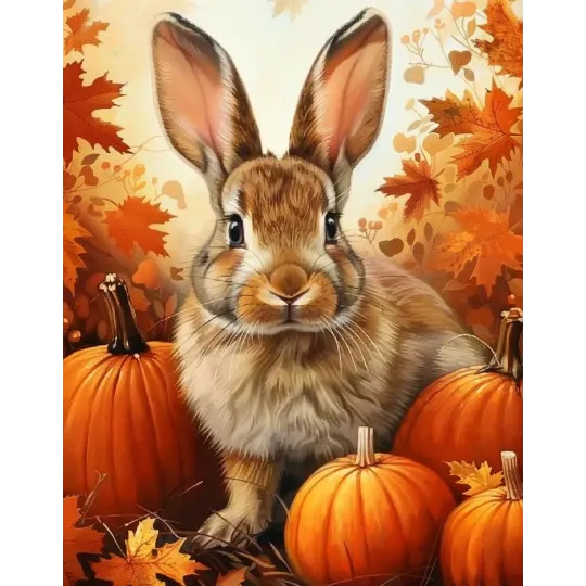 Diamant Malerei mit Unterrahmen "Hase in Kürbissen" 40x50 cm DP416