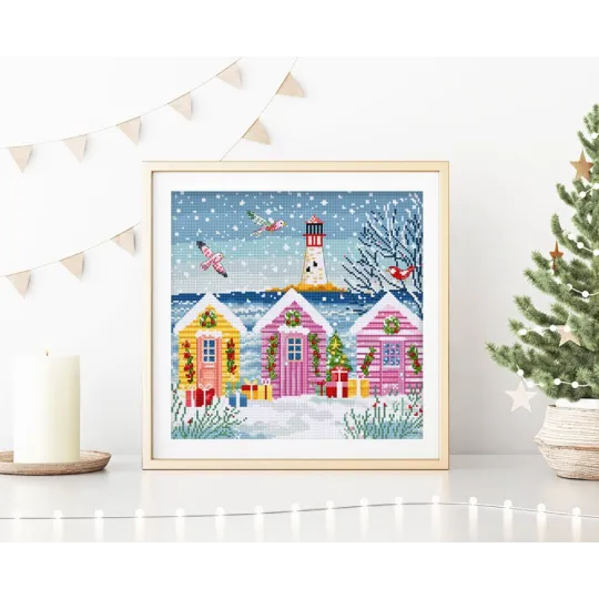 Snowy Sea Cottages 23x22cm SLETIL9915