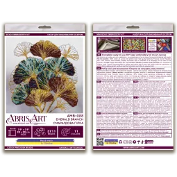 Mid-sized bead embroidery kit Emerald branch 20x20 cm AAMB-088