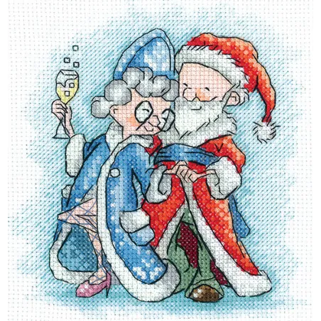 Cross stitch kit "Grandma and Santa Claus" 13,5х13,5 cm SANB-26