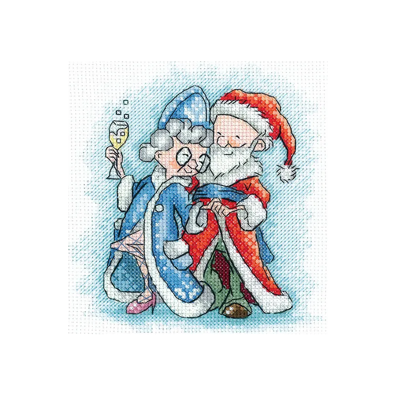 Cross stitch kit "Grandma and Santa Claus" 13,5х13,5 cm SANB-26