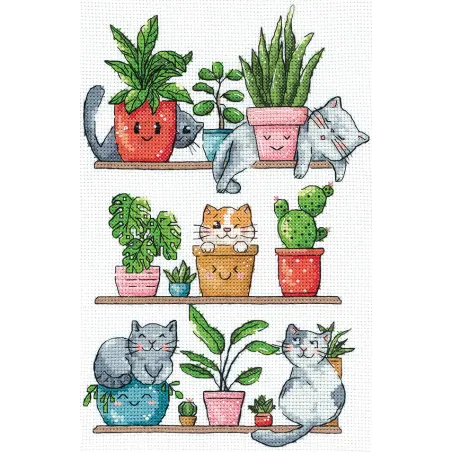 Cross Stitch Kit "Кошки и цветы" 15x23 см SANK-68