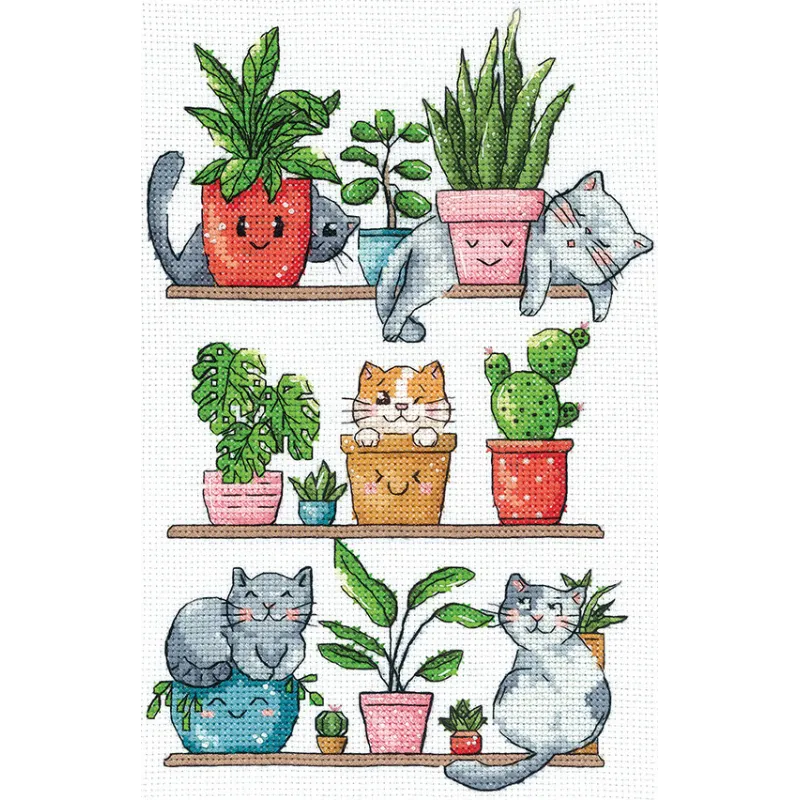 Cross stitch kit "Cats and flowers" 15x23 cm SANK-68