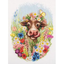 Kryželiu siuvinėjimo rinkinys PANNA "Sunny the cow" 19,5 x 25,5 cm PJ-7217