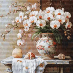 Kryželiu siuvinėjimo rinkinys „Orchidėjos elegancija“ 32x32cm SB714