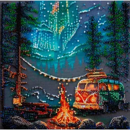 Kit de broderie de perles de taille moyenne "Camping sous les étoiles" (Scènes Déco) 20x20 cm AAMB-118