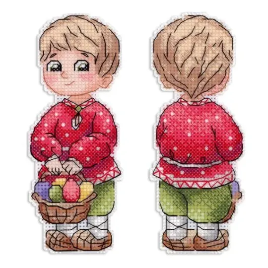 Kreuzstich-Set „Junge mit Osterkorb“ 13x5 cm SR-1171