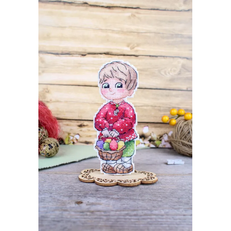 Kreuzstich-Set „Junge mit Osterkorb“ 13x5 cm SR-1171