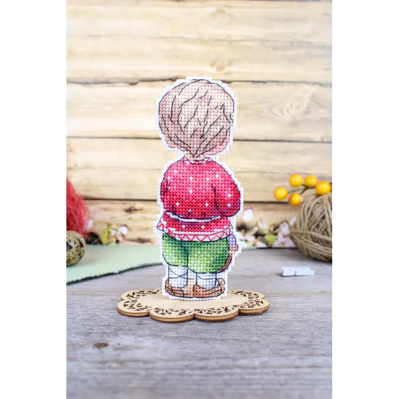 Kreuzstich-Set „Junge mit Osterkorb“ 13x5 cm SR-1171