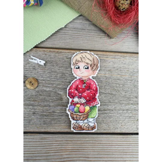 Kreuzstich-Set „Junge mit Osterkorb“ 13x5 cm SR-1171