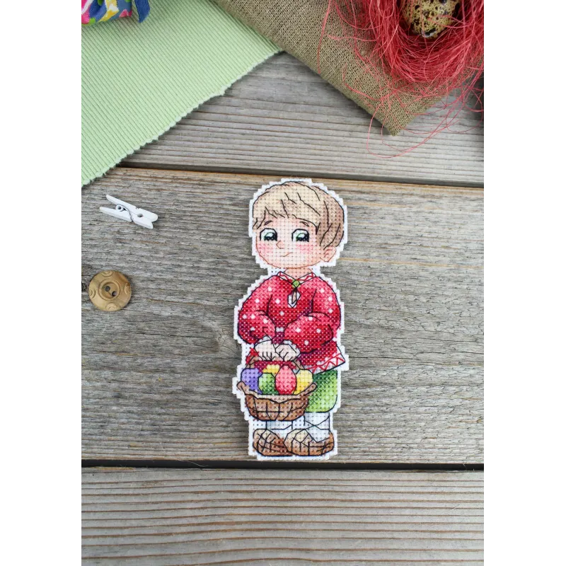 Kreuzstich-Set „Junge mit Osterkorb“ 13x5 cm SR-1171