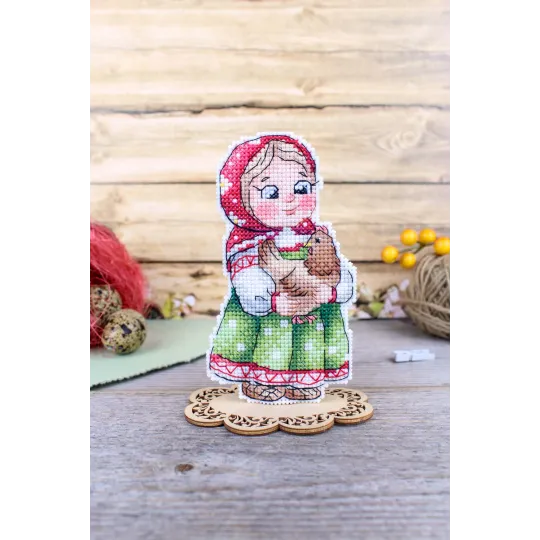 Kit de point de croix "fille avec un poulet" 12x7 cm SR-1170