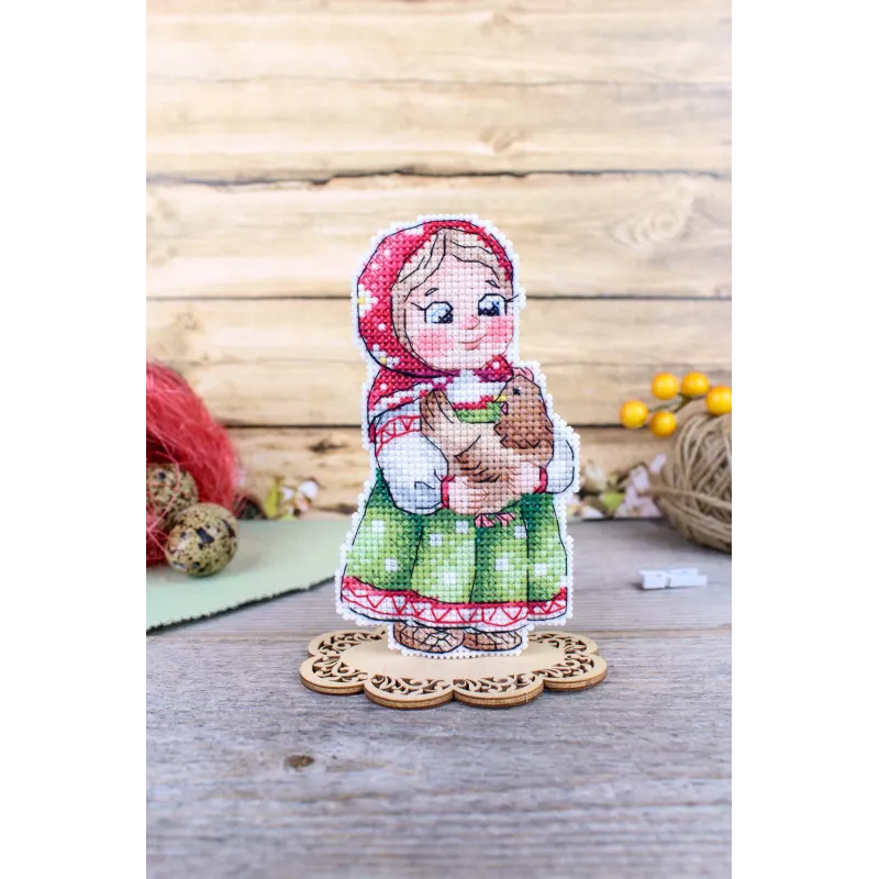 Kit de point de croix "fille avec un poulet" 12x7 cm SR-1170