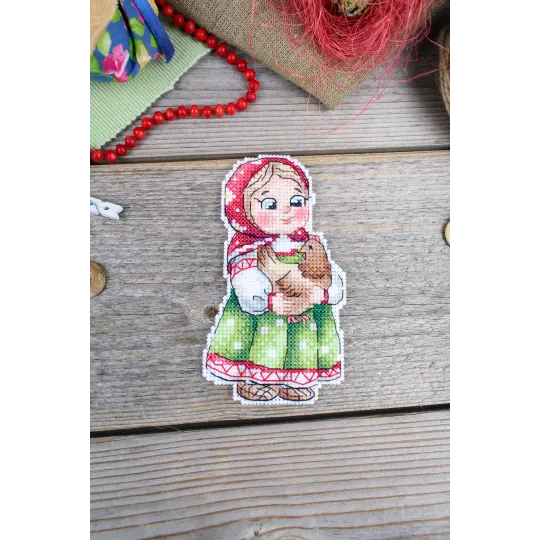 Kit de point de croix "fille avec un poulet" 12x7 cm SR-1170