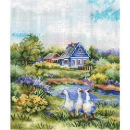 Kryželiu siuvinėjimo rinkinys "Vasarą kaime" 20x16 cm SNV-917