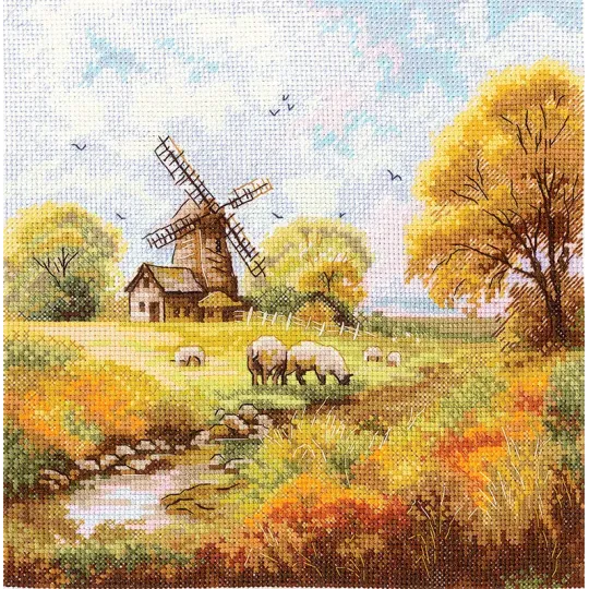 Kit de point de croix "à l'ancien moulin" 19x19 cm SANU-09