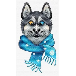 Vandenyje tirpus drobės kryželiu siuvinėjimo rinkinys "Funny Husky" 15x8 cm SV-1035