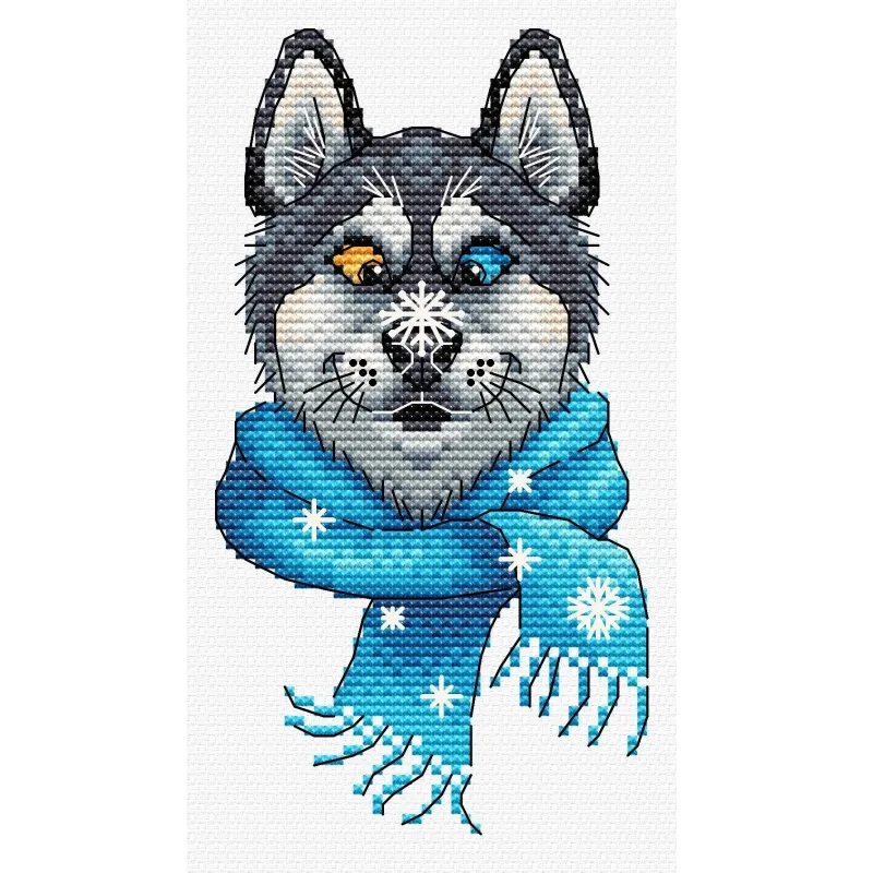 Wasserlöslicher Canvas-Kreuzstich-Set "Funny Husky" 15x8 cm SV-1035