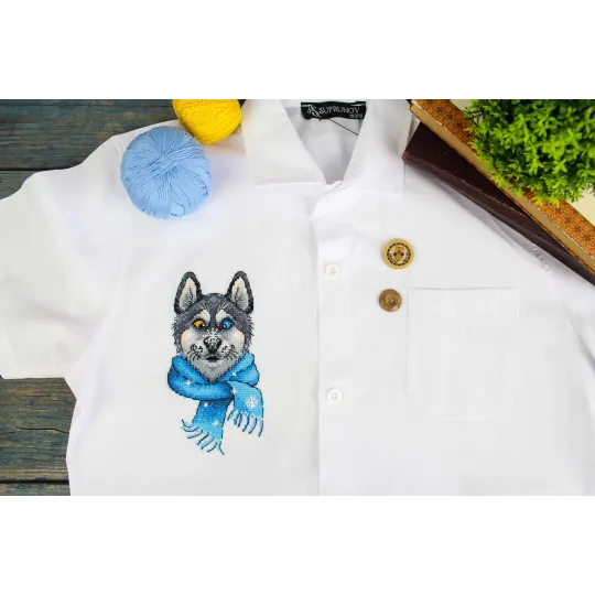Water-soluble canvas cross stitch kit "Funny Husky" 15x8 cm SV-1035